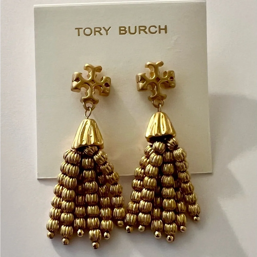 Tory Burch Gold Beaded Tassel Earrings
